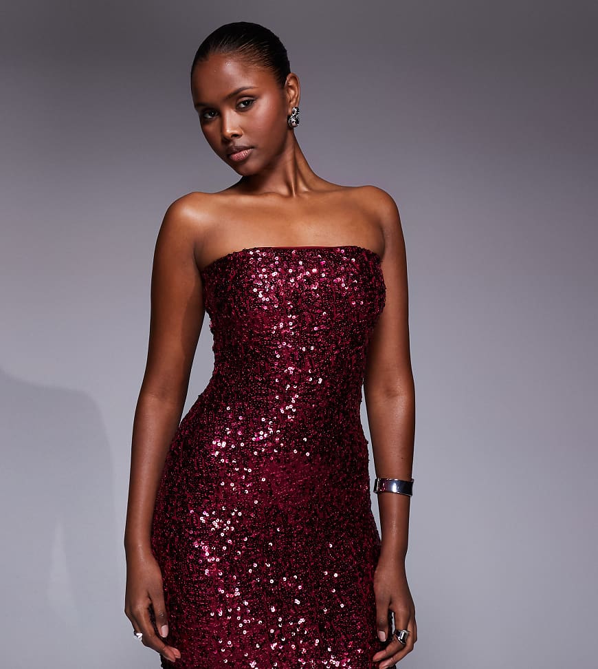 Kaiia - Exklusives, trägerloses Pailletten-Minikleid in Burgunderrot von Kaiia