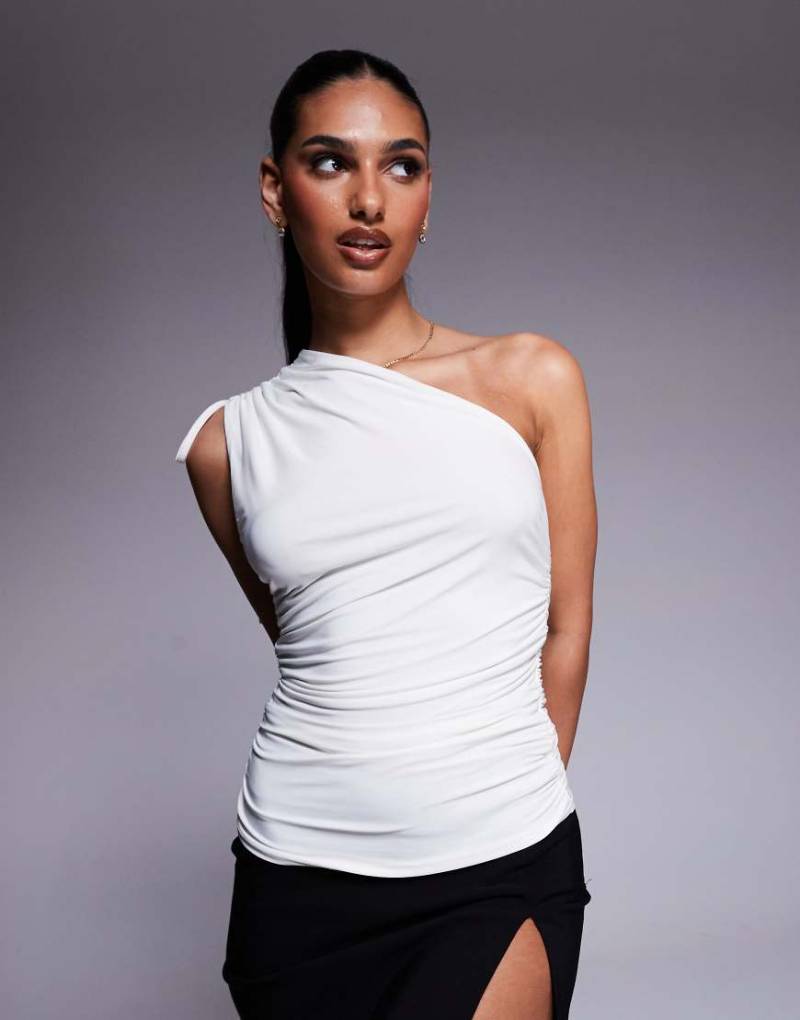 Kaiia - Exclusive - Anschmiegsames, doppellagiges Trägertop in Weiß mit One-Shoulder-Träger zum Binden von Kaiia