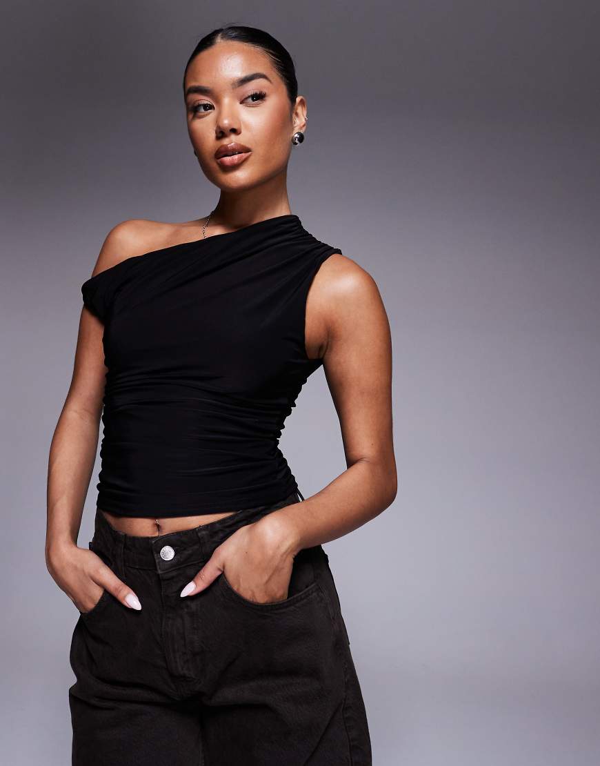 Kaiia - Exclusive - Anschmiegsames, doppellagiges Trägertop in Schwarz mit Off-Shoulder-Träger von Kaiia