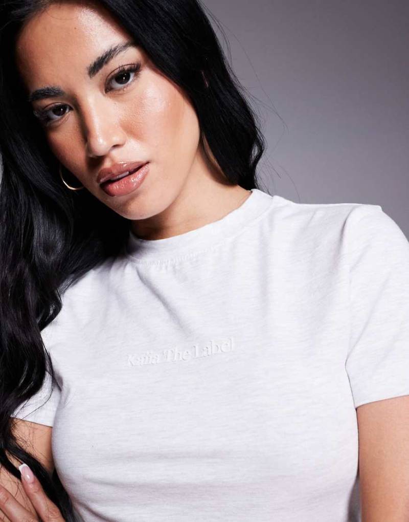 Kaiia - Figurbetontes Cropped-T-Shirt in Hellgrau meliert mit Logodetail, Kombiteil von Kaiia