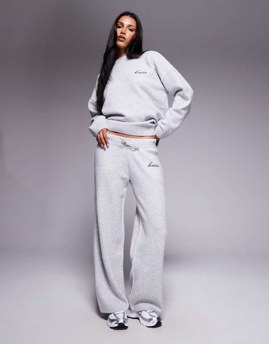 Kaiia - Hose in Hellgrau mit weitem Bein und Logo-Stickerei, Kombiteil von Kaiia