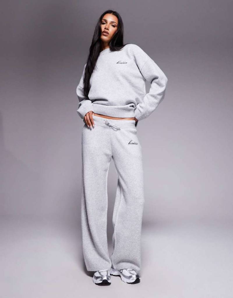 Kaiia - Hose in Hellgrau mit weitem Bein und Logo-Stickerei, Kombiteil von Kaiia