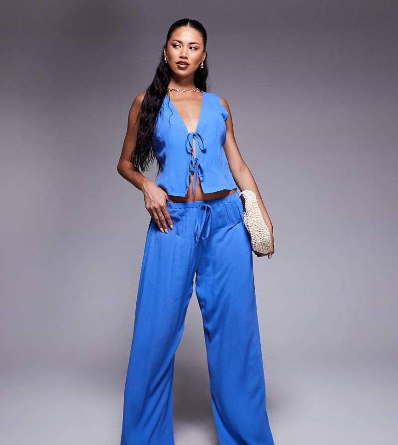 Kaiia - Exklusive Hose in Kobaltblau mit weitem Bein und Kordelzugbund, Kombiteil von Kaiia