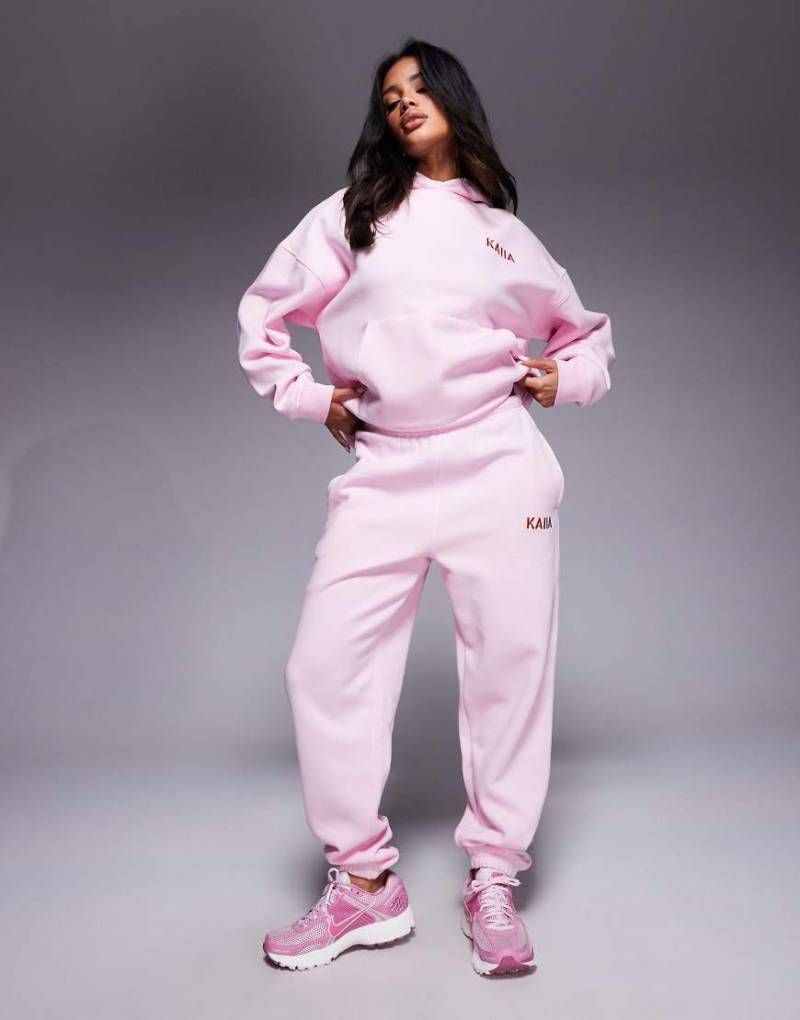 Kaiia - Jogginghose aus Baumwollmix in Babyrosa mit Bündchen und Logo-Stickerei, Kombiteil von Kaiia