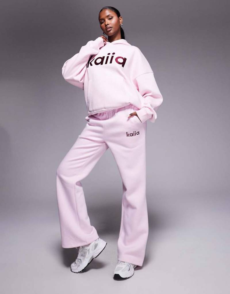 Kaiia - Jogginghose in Babyrosa und Burgunderrot mit hohem Baumwollanteil, weitem Bein und Logo-Stickerei, Kombiteil von Kaiia