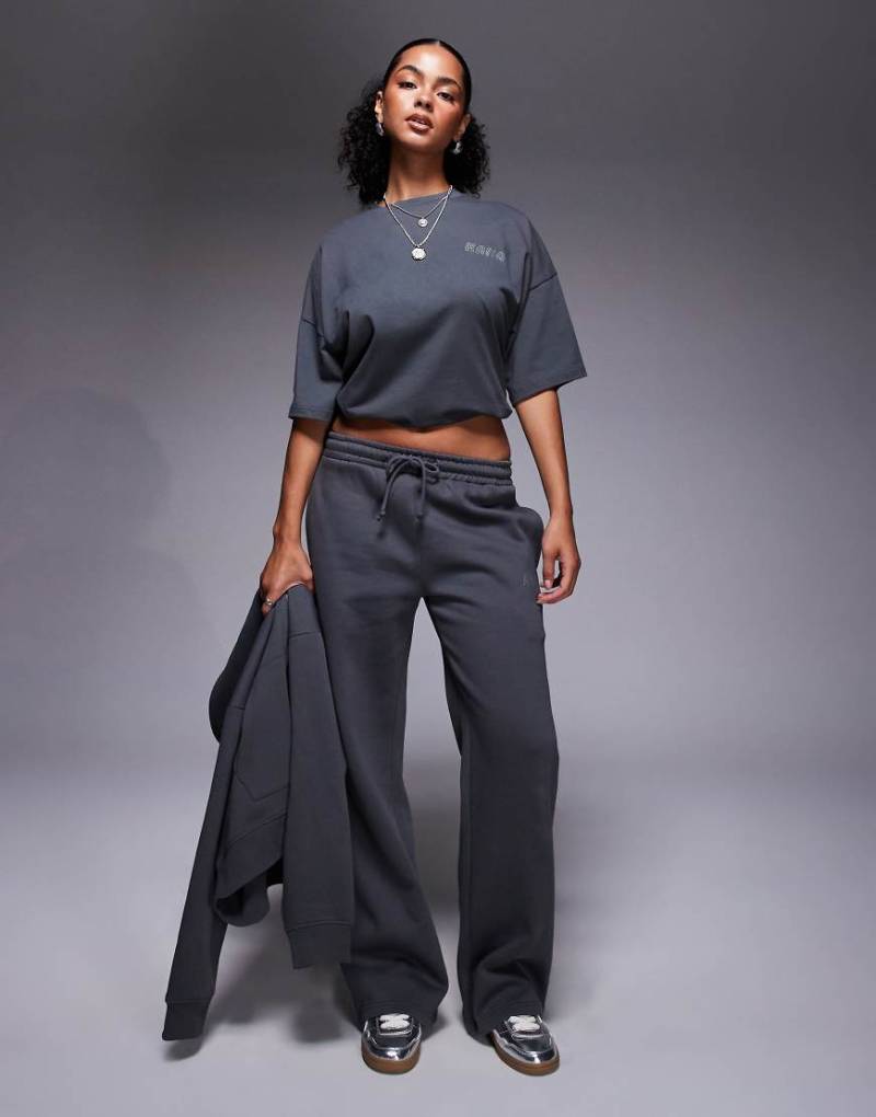 Kaiia - Jogginghose in Dunkelgrau mit weitem Bein und Logo, Kombiteil-Schwarz von Kaiia