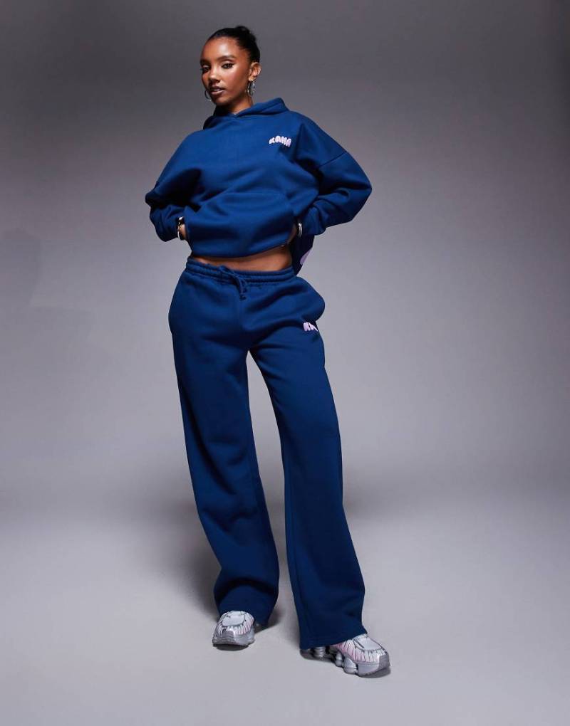 Kaiia - Jogginghose in Kobaltblau mit Logo, hohem Baumwollanteil und weitem Bein, Kombiteil von Kaiia