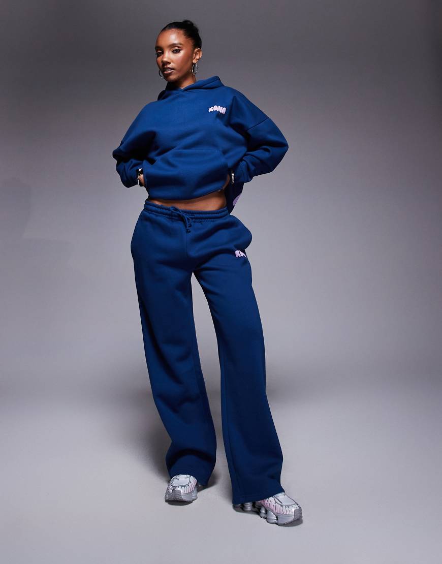 Kaiia - Jogginghose in Kobaltblau mit Logo, hohem Baumwollanteil und weitem Bein, Kombiteil von Kaiia