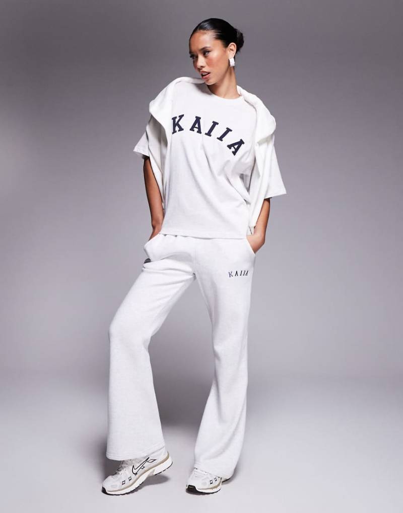 Kaiia - Jogginghose aus Baumwollmix in Grau meliert mit weitem Bein, Kombiteil von Kaiia