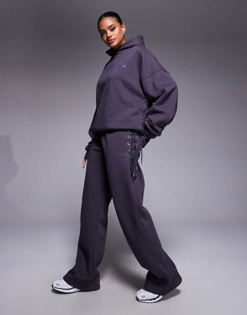 Kaiia - Jogginghose mit hohem Baumwollanteil in Anthrazit, Schnürdetail und weitem Bein, Kombiteil-Grau von Kaiia