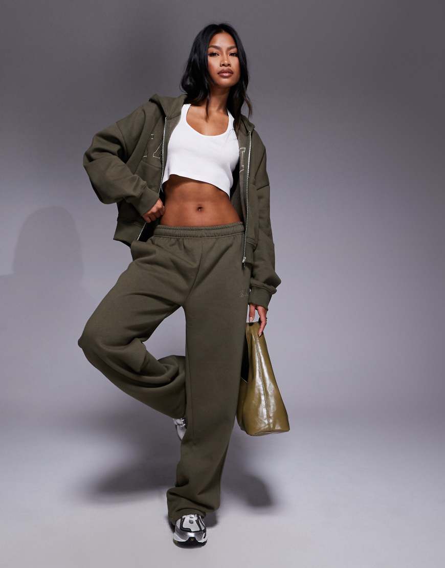 Kaiia - Jogginghose mit hohem Baumwollanteil in Khaki, weitem Bein und Logostickerei, Kombiteil-Grün von Kaiia