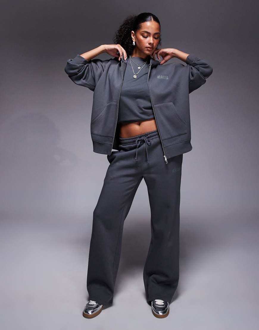 Kaiia - Kapuzenjacke in Dunkelgrau mit hohem Baumwollanteil und Strass-Logo, Kombiteil-Schwarz von Kaiia