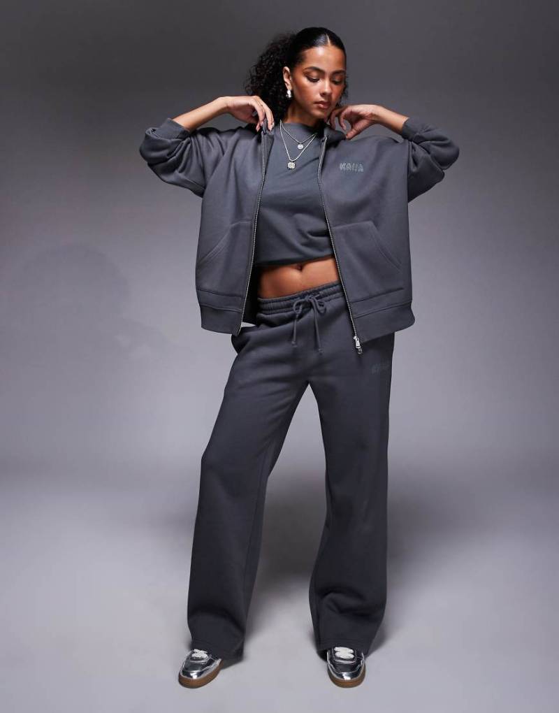 Kaiia - Kapuzenjacke in Dunkelgrau mit hohem Baumwollanteil und Strass-Logo, Kombiteil-Schwarz von Kaiia