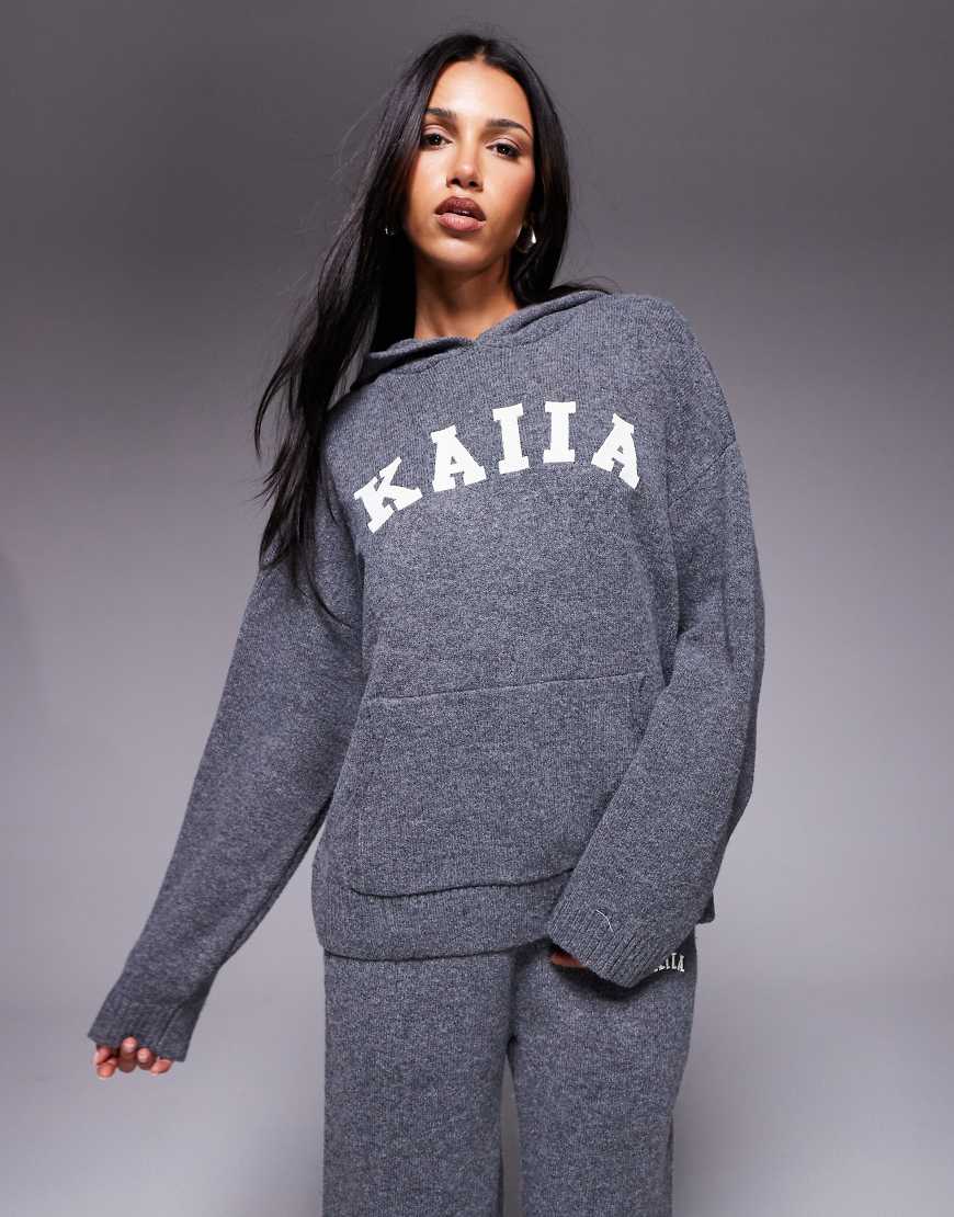 Kaiia - Kapuzenpullover aus Strick in Anthrazit mit Logo-Stickerei, Kombiteil-Grau von Kaiia