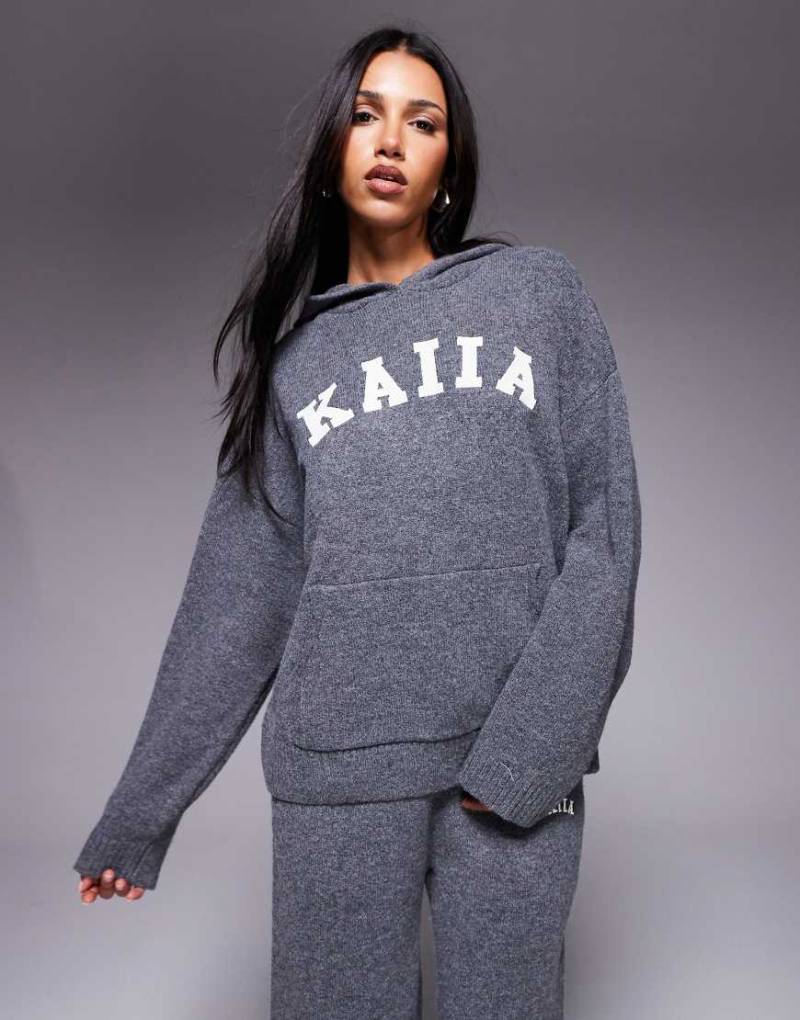 Kaiia - Kapuzenpullover aus Strick in Anthrazit mit Logo-Stickerei, Kombiteil-Grau von Kaiia