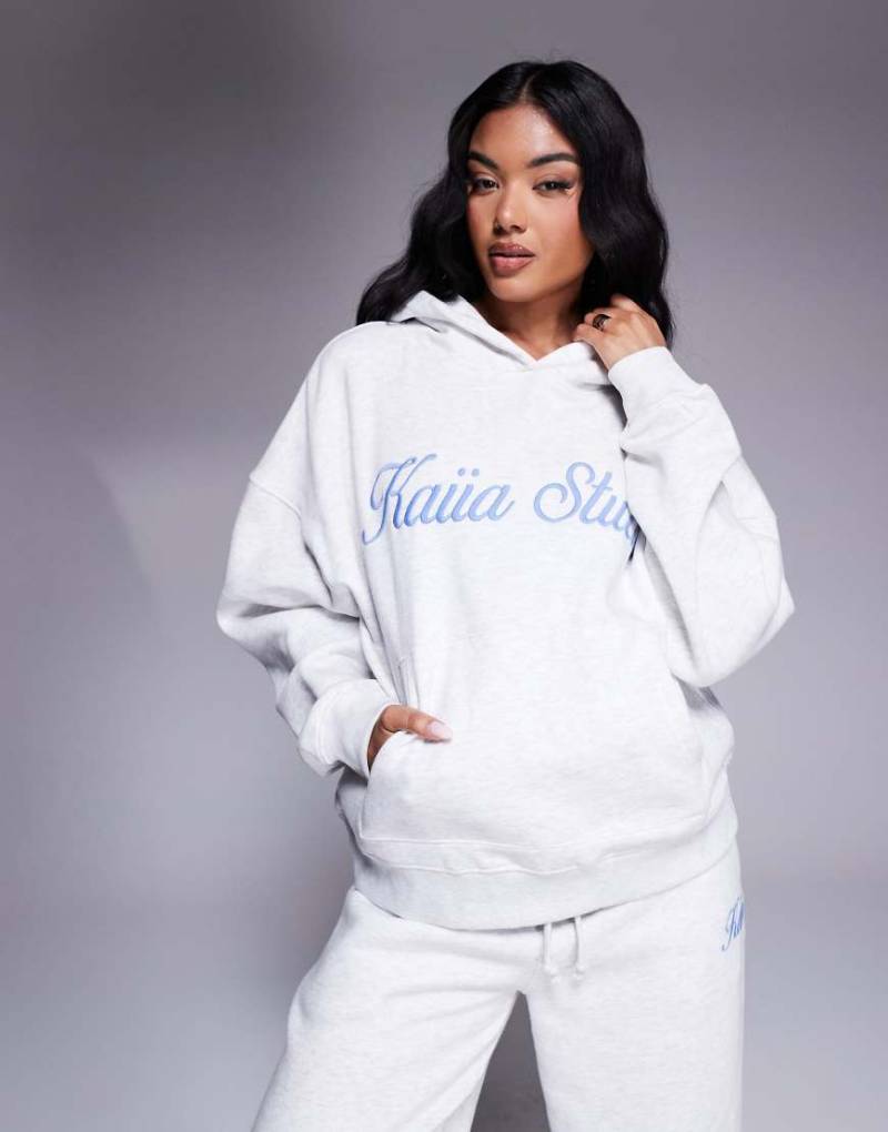 Kaiia - Kapuzenpullover in Grau meliert und Blau mit gesticktem Logoschriftzug, Kombiteil von Kaiia