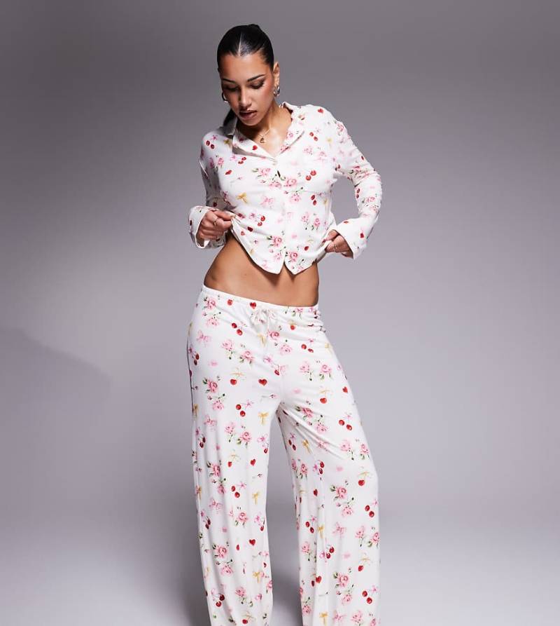 Kaiia - Mix & Match - Exklusive Pyjama-Hose mit Kirschen-,Rosen- und Schleifenmuster, Kombiteil-Bunt von Kaiia