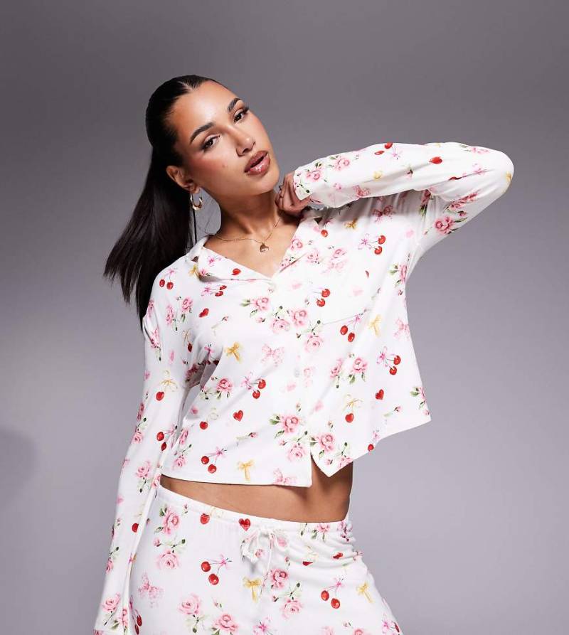 Kaiia - Mix & Match - Exklusives Pyjama-Hemd mit Kirschen-, Rosen- und Schleifenmuster, Kombiteil-Bunt von Kaiia