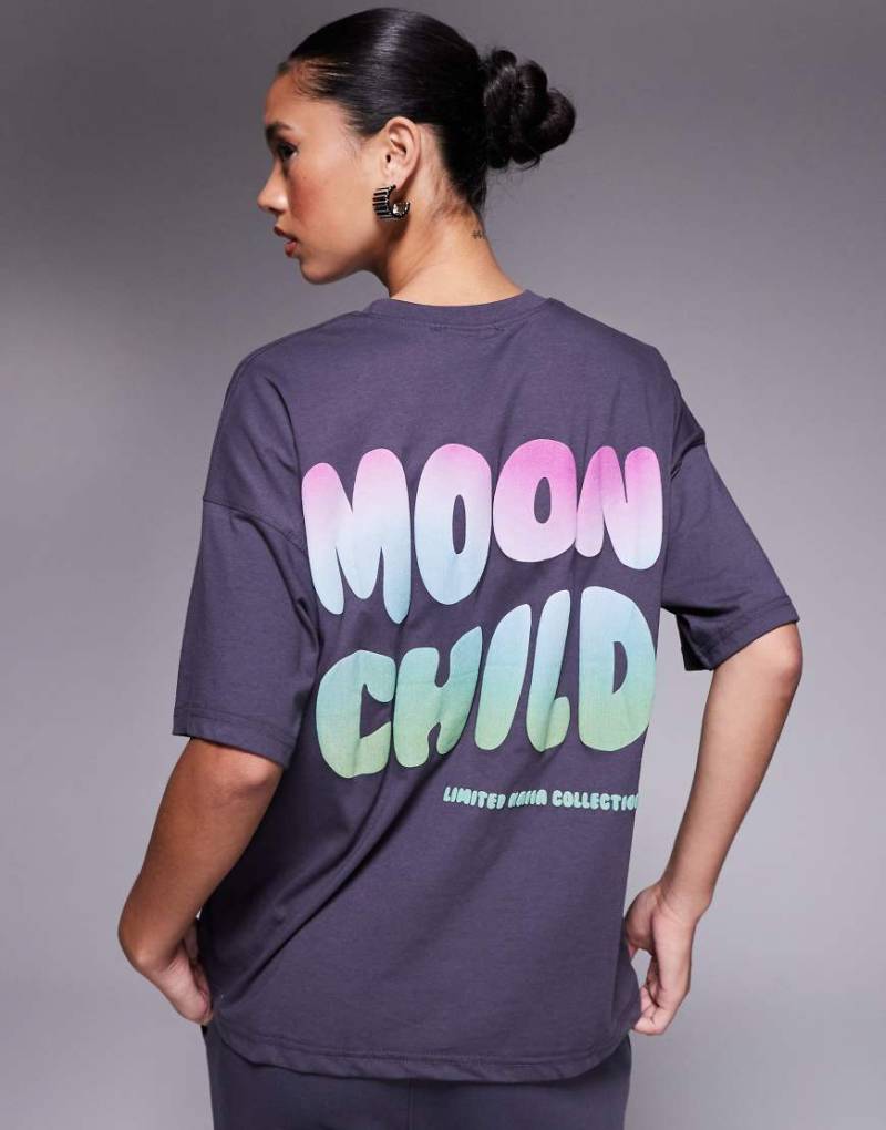 Kaiia - Oversize-T-Shirt in Anthrazit mit hohem Baumwollanteil und geschwungenem Logo-Rückenprint, Kombiteil-Grau von Kaiia