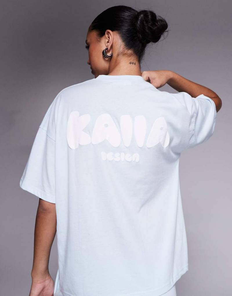 Kaiia - Oversize-T-Shirt in Hellblau mit hohem Baumwollanteil sowie „Design"-Logo auf Vorder- und Rückseite, Kombiteil von Kaiia