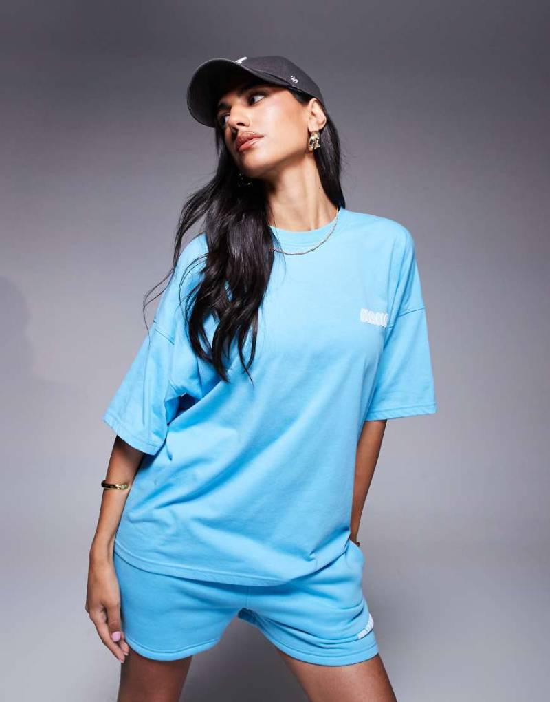 Kaiia - Oversize-T-Shirt aus Baumwollmix in leuchtendem Blau mit Schaumdruck-Logo, Kombiteil von Kaiia