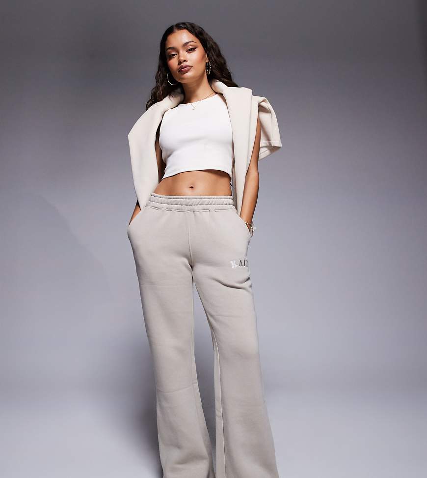 Kaiia Petite - Jogginghose aus Baumwollmix in Steinbeige mit weitem Bein-Neutral von Kaiia