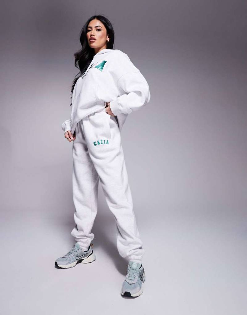 Kaiia - Sport - Jogginghose aus Baumwollmix in Grau meliert mit Logo-Stickerei und Bündchen, Kombiteil von Kaiia