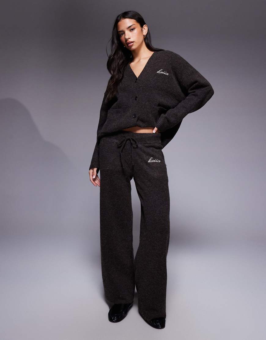 Kaiia - Strickhose in Braun mit weitem Bein und Logo-Stickerei, Kombiteil-Brown von Kaiia