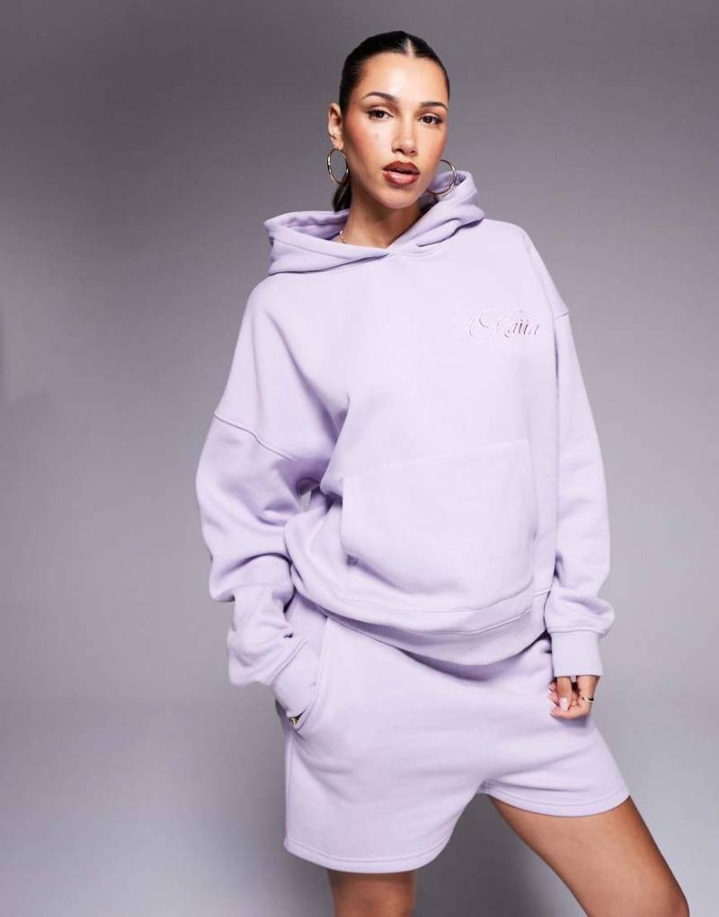 Kaiia Studio - Oversize-Kapuzenpullover in Flieder und Rosa mit aufgesticktem Wirbel-Logo, Kombiteil-Lila von Kaiia