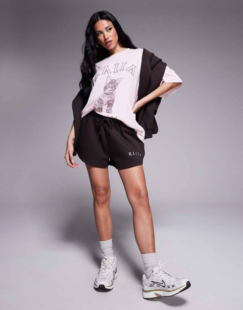 Kaiia - Sweatshorts aus Baumwollmix in Schokobraun mit Logo-Stickerei, Kombiteil von Kaiia