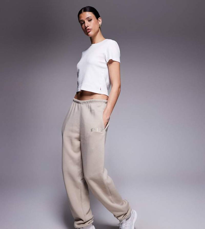 Kaiia Tall - Jogginghose aus Baumwollmix in Steinbeige mit Bündchen-Neutral von Kaiia