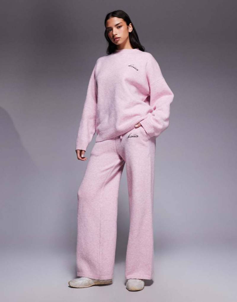 Kaiia - Weit geschnittene Hose aus Strick in Hellrosa mit Logo-Stickerei, Kombiteil von Kaiia