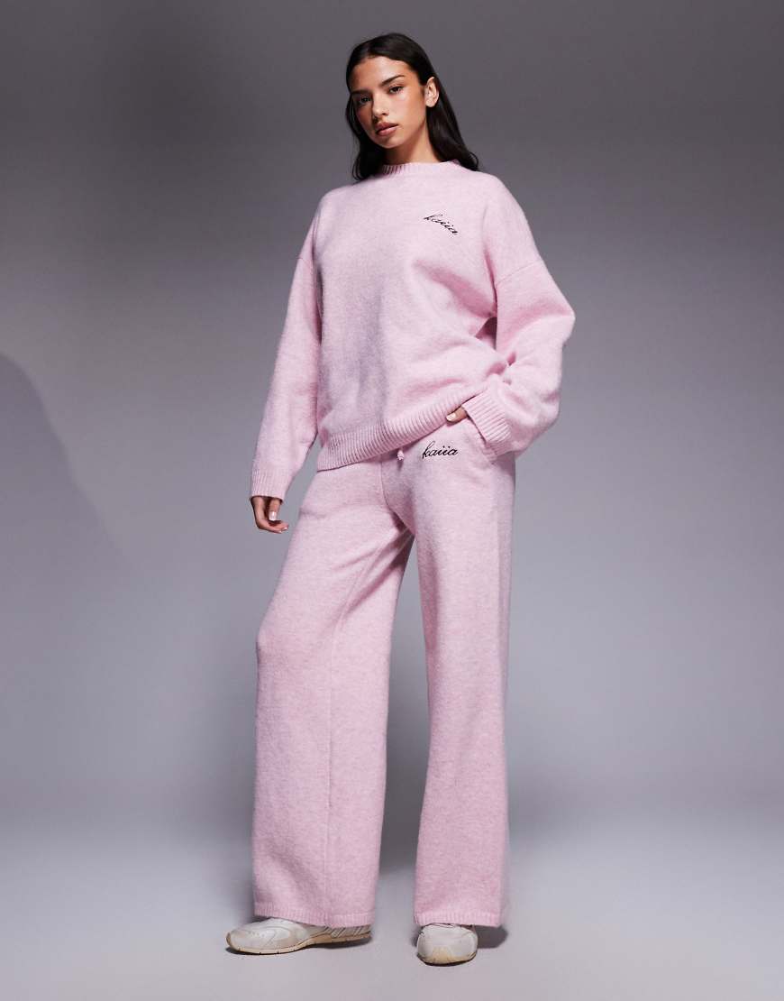 Kaiia - Weit geschnittene Hose aus Strick in Hellrosa mit Logo-Stickerei, Kombiteil von Kaiia