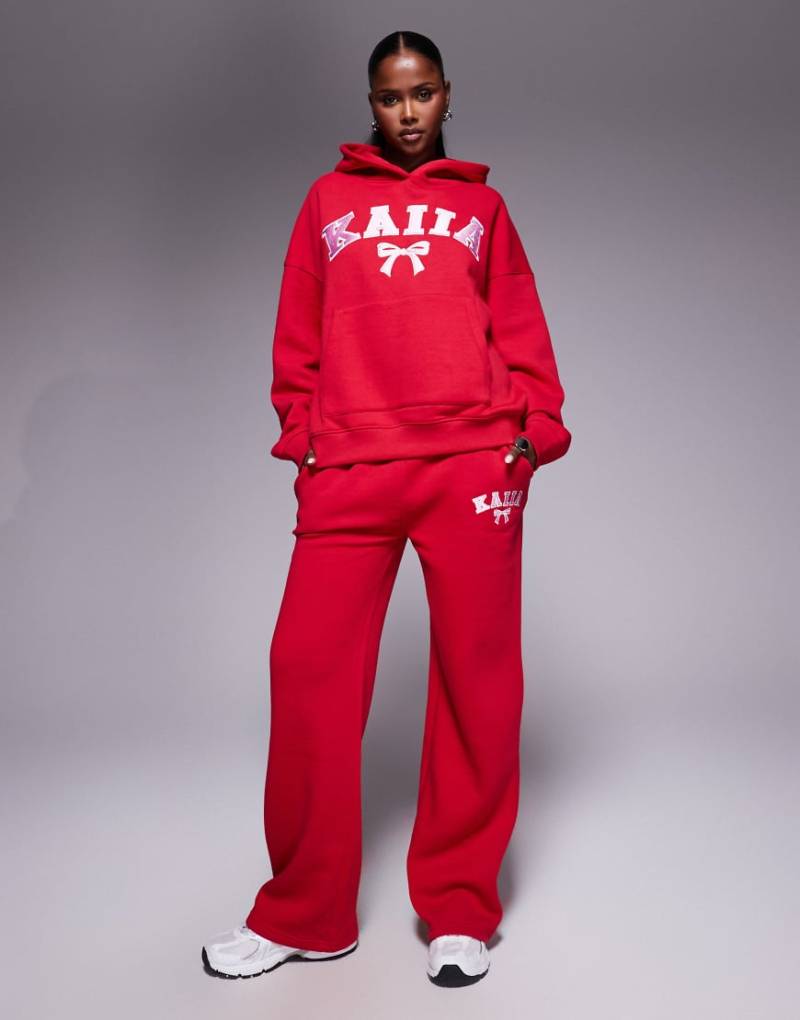 Kaiia - Jogginghose aus Baumwollmix in Rot mit weitem Bein sowie Logo- und Schleifenstickerei in Rosa, Kombiteil von Kaiia