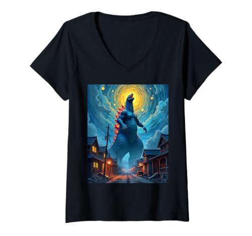 Damen Kaiju Monster Epic Invasion Urban Ruin Riesiges Monster T-Shirt mit V-Ausschnitt Damen Kaiju Monster Epic Invasion Urban Ruin Riesiges Monster T-Shirt mit V-Ausschnitt von Kaiju Monster Enthusiast Fans