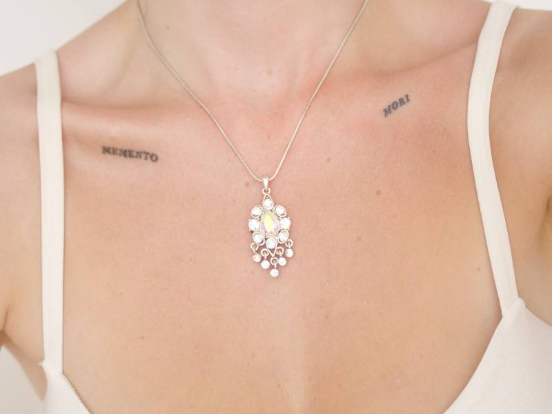 Edelstein Anhänger Halskette, Aurora Borealis & Silberfarben von KailansJewellery