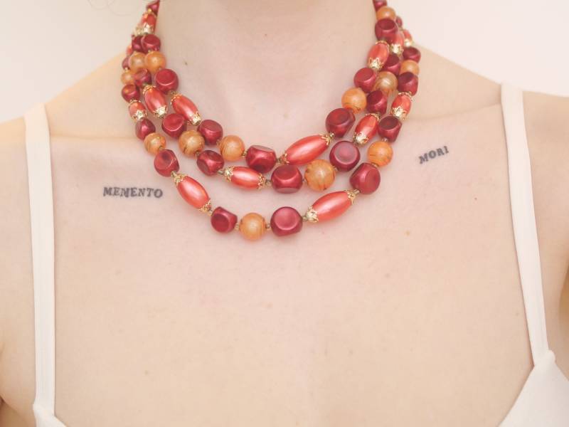 Mehrreihiges Perlen Halsband in Rot Orange Gold von KailansJewellery