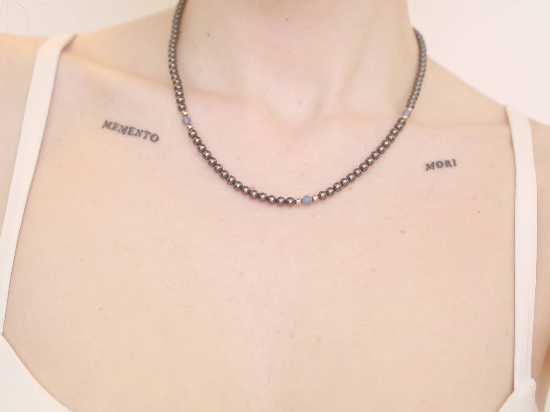 Zarte Perlenkette in Schwarz Silber Blau von KailansJewellery