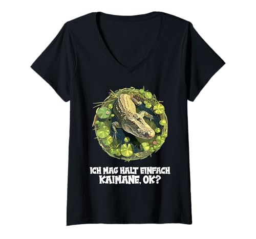 Damen Kaimane Kaiman T-Shirt mit V-Ausschnitt Damen Kaimane Kaiman T-Shirt mit V-Ausschnitt von Kaimane Kaiman Tier Shop