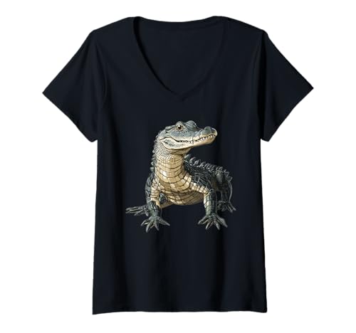 Damen Kaimane Kaiman T-Shirt mit V-Ausschnitt Damen Kaimane Kaiman T-Shirt mit V-Ausschnitt von Kaimane Kaiman Tier Shop