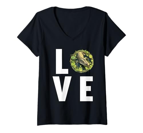 Damen Kaimane Kaiman T-Shirt mit V-Ausschnitt Damen Kaimane Kaiman T-Shirt mit V-Ausschnitt von Kaimane Kaiman Tier Shop