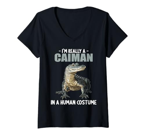 Damen Kaimane Kaiman T-Shirt mit V-Ausschnitt Damen Kaimane Kaiman T-Shirt mit V-Ausschnitt von Kaimane Kaiman Tier Shop
