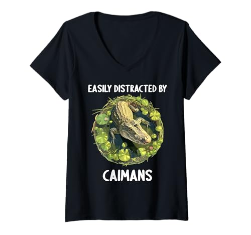 Damen Kaimane Kaiman T-Shirt mit V-Ausschnitt Damen Kaimane Kaiman T-Shirt mit V-Ausschnitt von Kaimane Kaiman Tier Shop