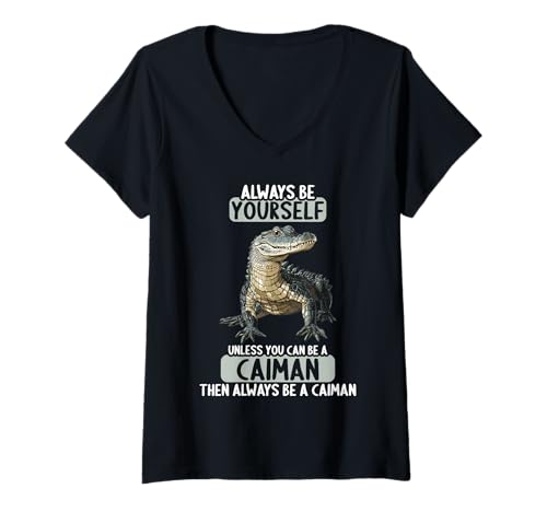 Damen Kaimane Kaiman T-Shirt mit V-Ausschnitt Damen Kaimane Kaiman T-Shirt mit V-Ausschnitt von Kaimane Kaiman Tier Shop