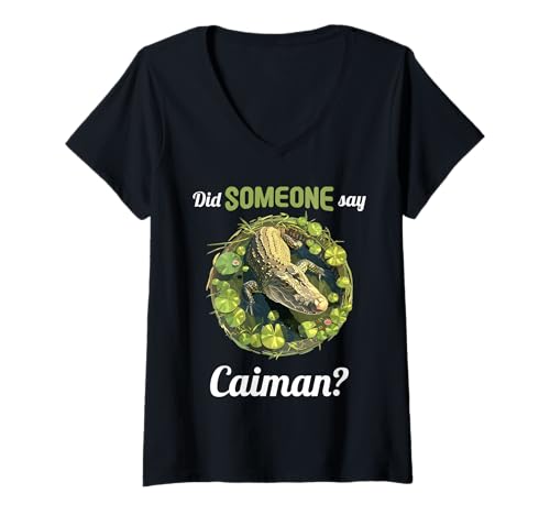Damen Kaimane Kaiman T-Shirt mit V-Ausschnitt Damen Kaimane Kaiman T-Shirt mit V-Ausschnitt von Kaimane Kaiman Tier Shop