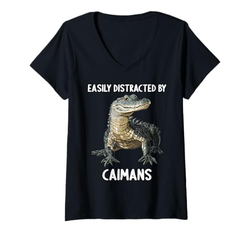 Damen Kaimane Kaiman T-Shirt mit V-Ausschnitt Damen Kaimane Kaiman T-Shirt mit V-Ausschnitt von Kaimane Kaiman Tier Shop
