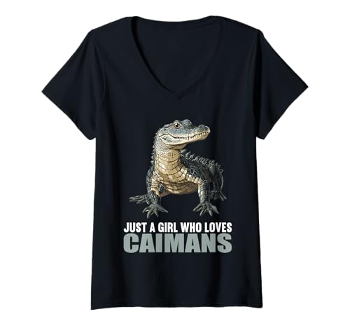 Damen Kaimane Kaiman T-Shirt mit V-Ausschnitt Damen Kaimane Kaiman T-Shirt mit V-Ausschnitt von Kaimane Kaiman Tier Shop
