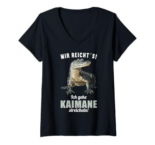 Damen Kaimane Kaiman T-Shirt mit V-Ausschnitt Damen Kaimane Kaiman T-Shirt mit V-Ausschnitt von Kaimane Kaiman Tier Shop