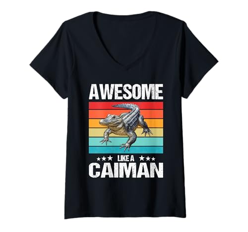Damen Kaimane Kaiman T-Shirt mit V-Ausschnitt Damen Kaimane Kaiman T-Shirt mit V-Ausschnitt von Kaimane Kaiman Tier Shop