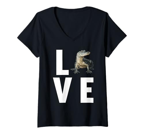 Damen Kaimane Kaiman T-Shirt mit V-Ausschnitt Damen Kaimane Kaiman T-Shirt mit V-Ausschnitt von Kaimane Kaiman Tier Shop
